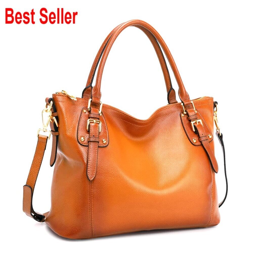 Top Grain Pebbled Cowhide Leather Satchel Tote Shoulder Bag Large Capacity